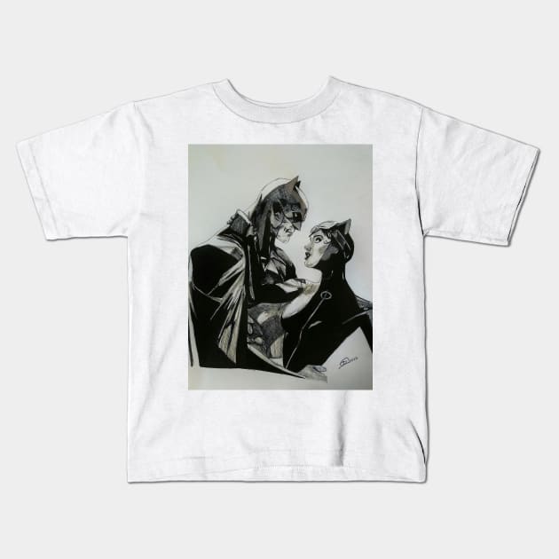 Batman and Catwoman Fanart Kids T-Shirt by Headbanger Haven